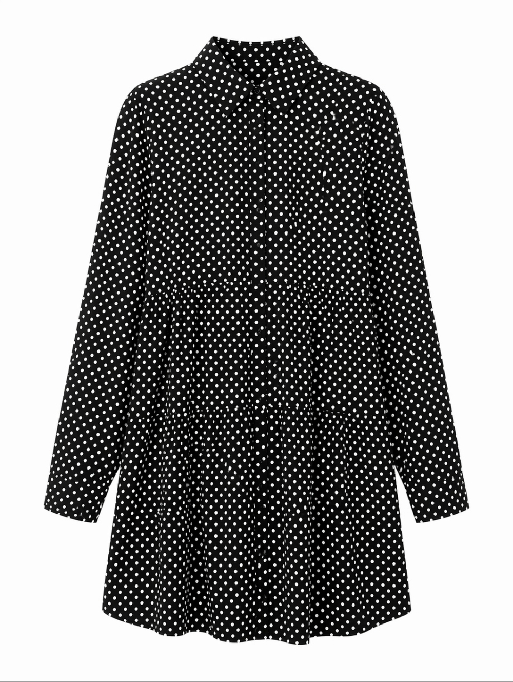 Boohoo Plus Size Black Polka Dot Long Sleeve Shirt Dress Size 22 - Picture 7 of 8